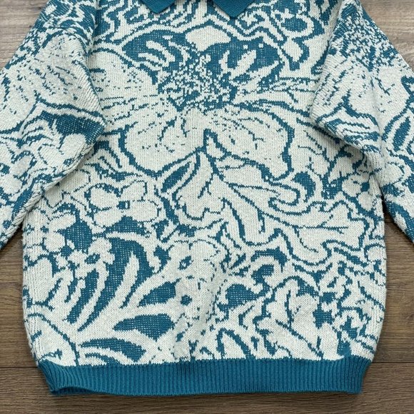 DIANE VON FURSTENBERG Sweater Womens Medium Collared Floral Textured Y2K Vintage - Picture 3 of 11